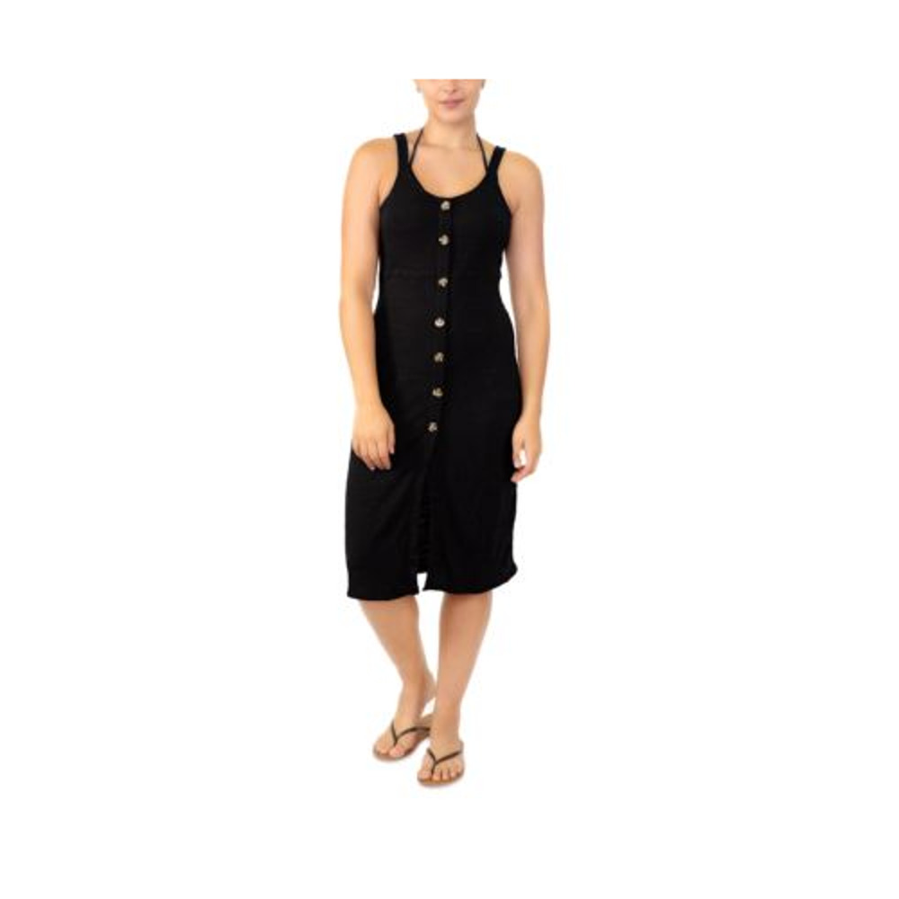 Miken Juniors' Midi Button-Front Swim Cover-up Dress Black Size XS New